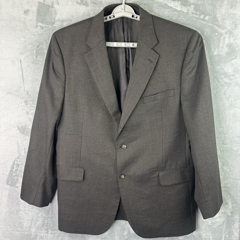 Jos A Bank Sport Coat 46L Wool Cashmere Brown‎ Houndstooth Blazer Mens